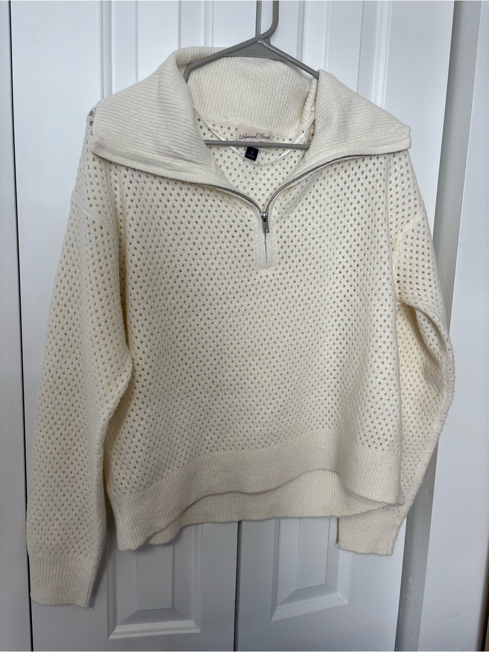 Universal Thread Cream Open-Knit Half-Zip Pullover